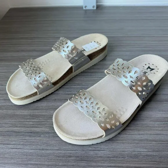 Mephisto Hennie Women's Leather Cork Sandals Mules Size 11 $160 in Silver